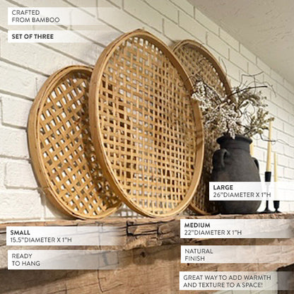 Skanto | Round Woven Bamboo Wall Decor, Set of 3