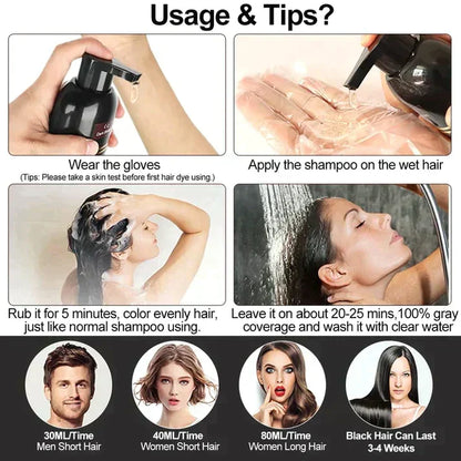 Brehn | Black Hair Dye Shampoo | 3-in-1 Ayurveda-Formula: Coloring, Conditioning & Cleansing | Natural Grey Hair Coverage in 5 Minutes | Ammonia-free & Gentle
