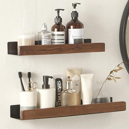Skanto | Solid Wood Bathroom Shelf – No-Drill Wall-Mounted Bathroom Organizer