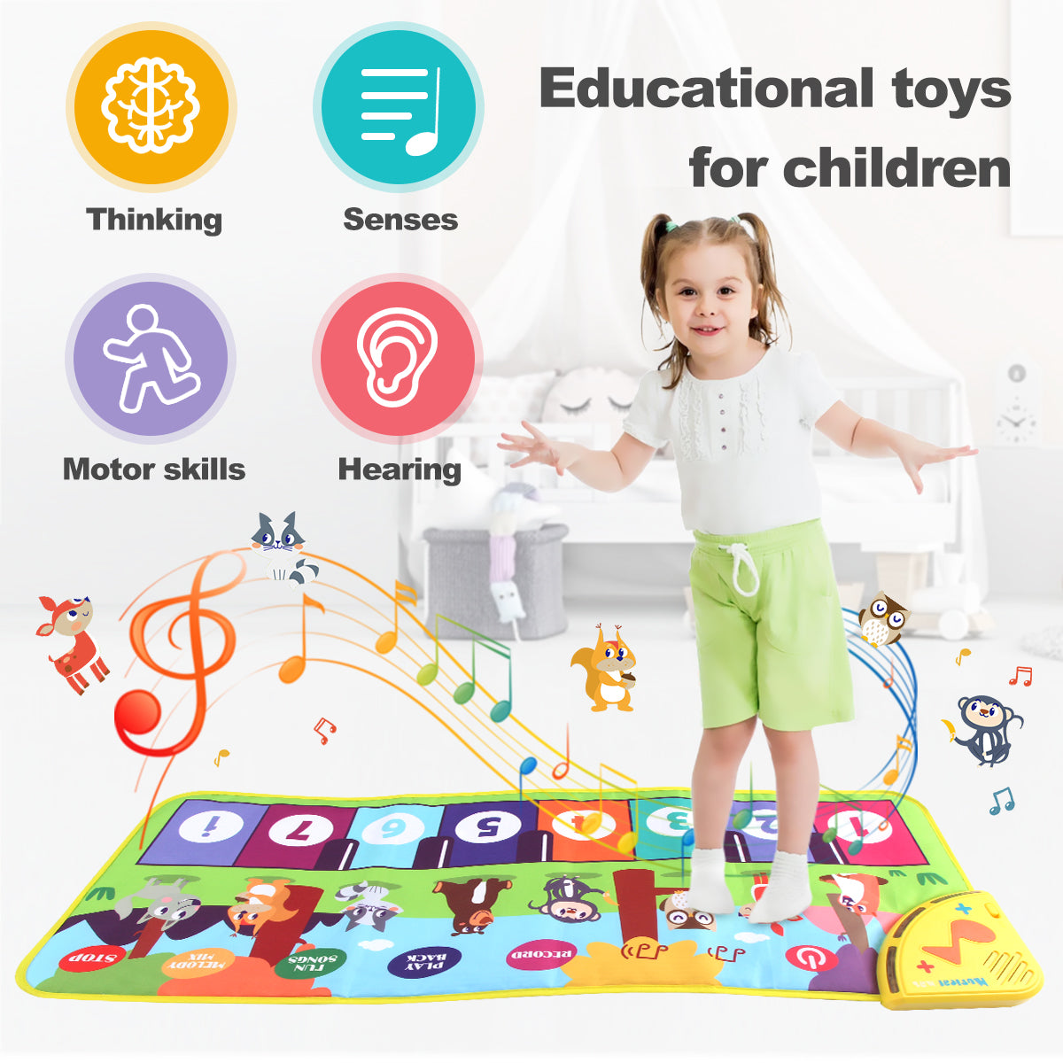 Skanto Multifunctional Musical Dance Mat for Toddlers - Interactive Piano Keyboard with Animal Sounds, Educational Kids Gift, Portable Fun!