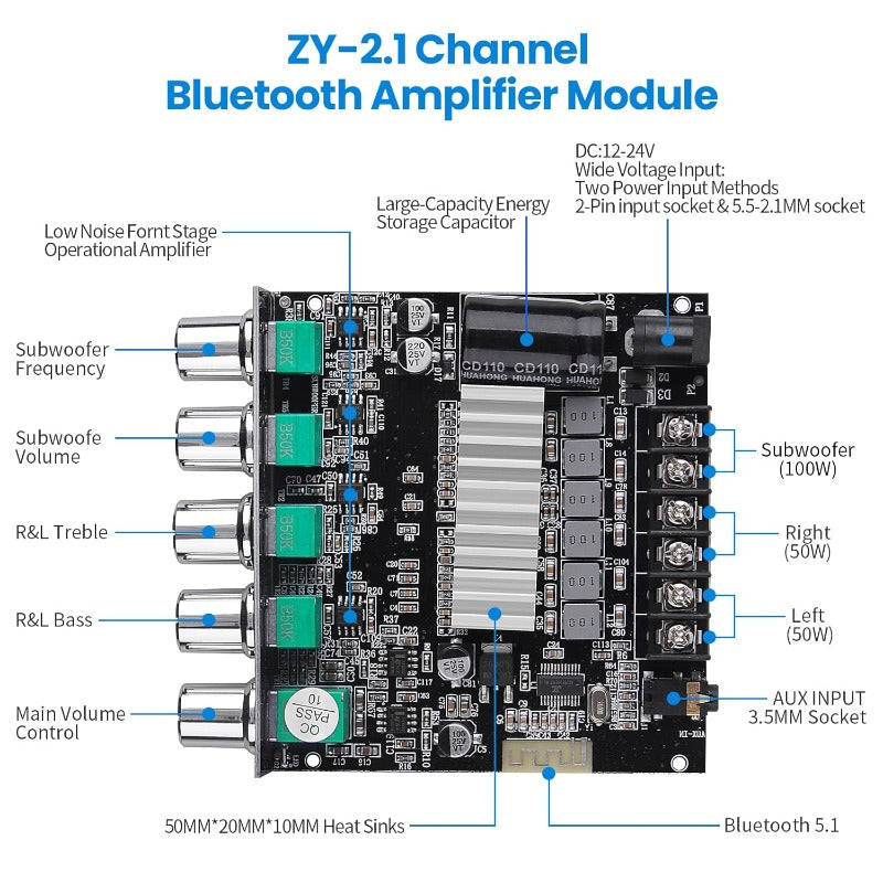 2.1 Channel Bluetooth Amplifier Board Bowlift