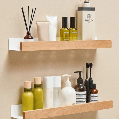 Skanto | Solid Wood Bathroom Shelf – No-Drill Wall-Mounted Bathroom Organizer