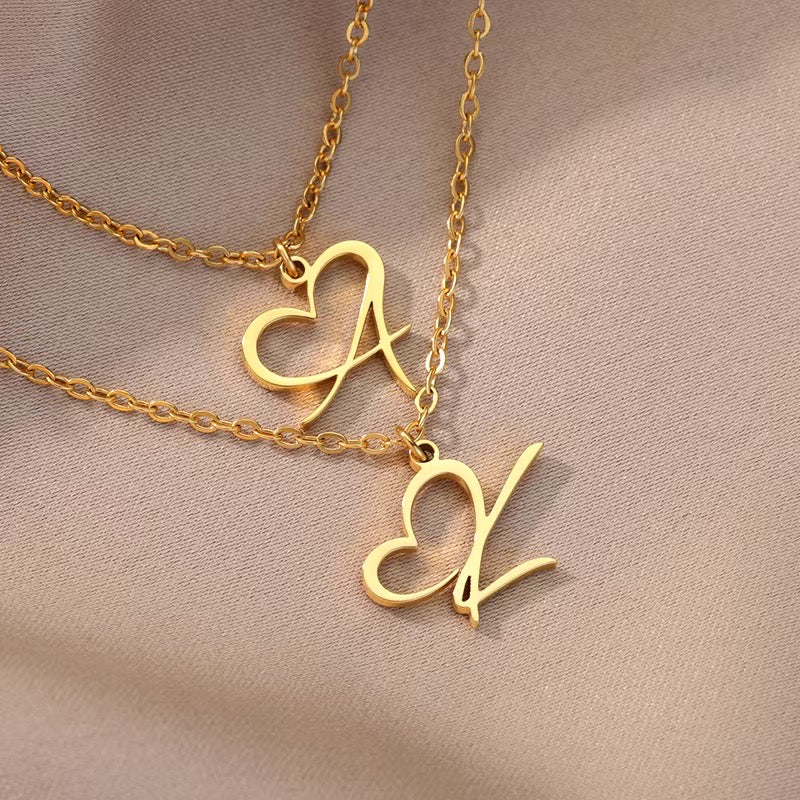 Skanto | Dainty Heart Letter Initial Necklace