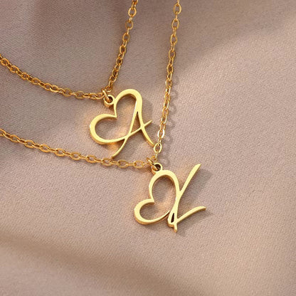 Skanto | Dainty Heart Letter Initial Necklace