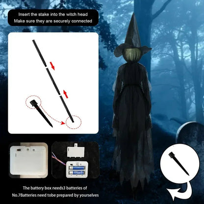 Glowing hand holds Halloween witch decoration