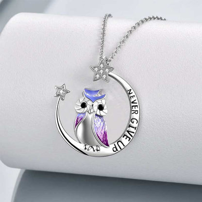 Never give up owl necklace