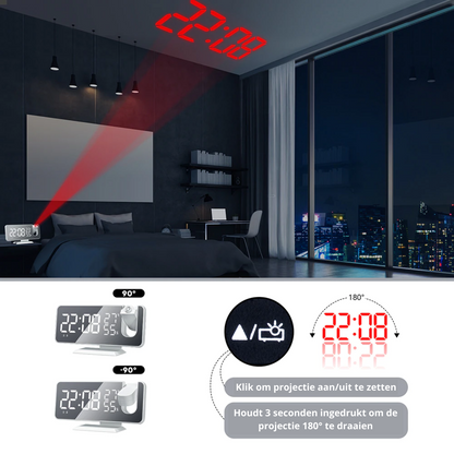 BowLift | Eindhoven Astronatic | The Best Alarm Clock with LED Screen - 180° Projector - USB Charger