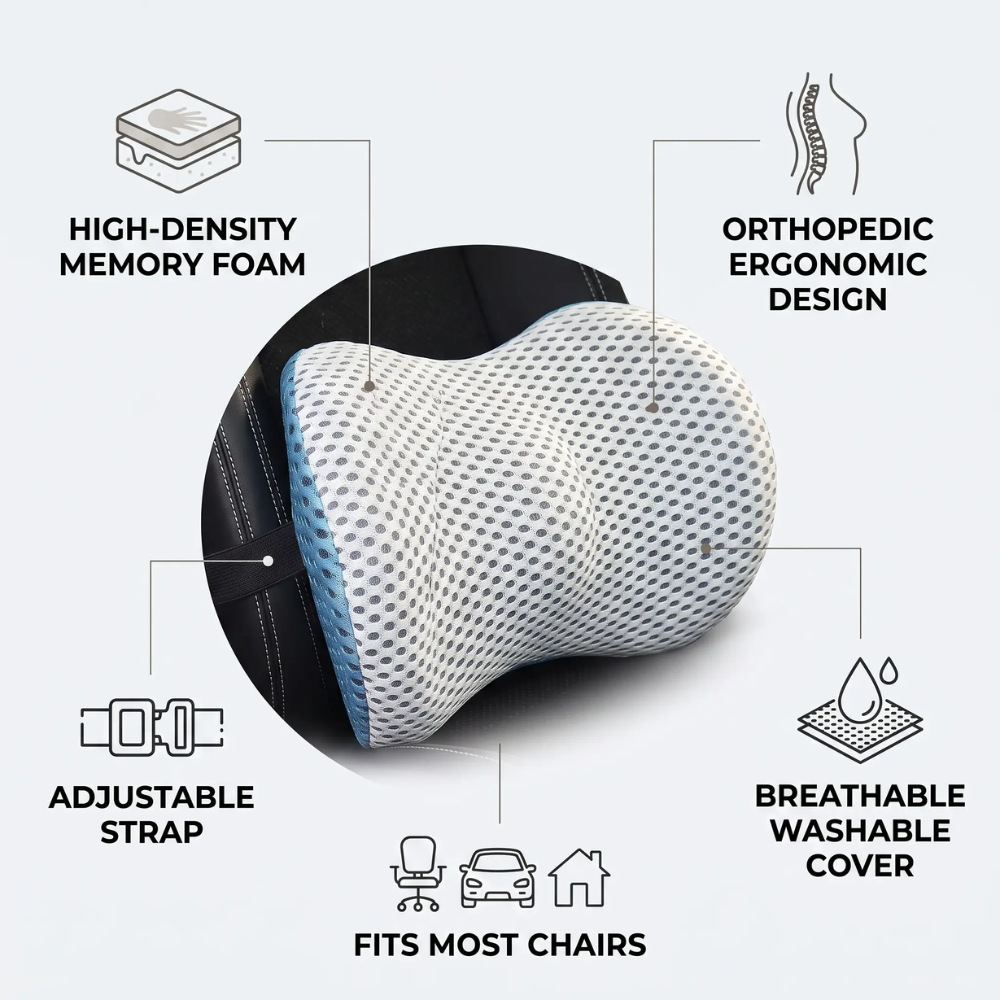 BowLift | Lumbar Support Pillow CoreComfort – Orthopedic Memory Foam Back Cushion for Healthy Posture