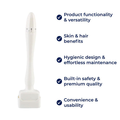 RevitaGlow | Microneedling Derma Stamp – Adjustable Depth – 140 Needles – Skin & Hair Rejuvenation Bowlift