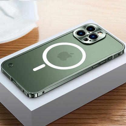 Magnetic charging case with metal frame for iPhone