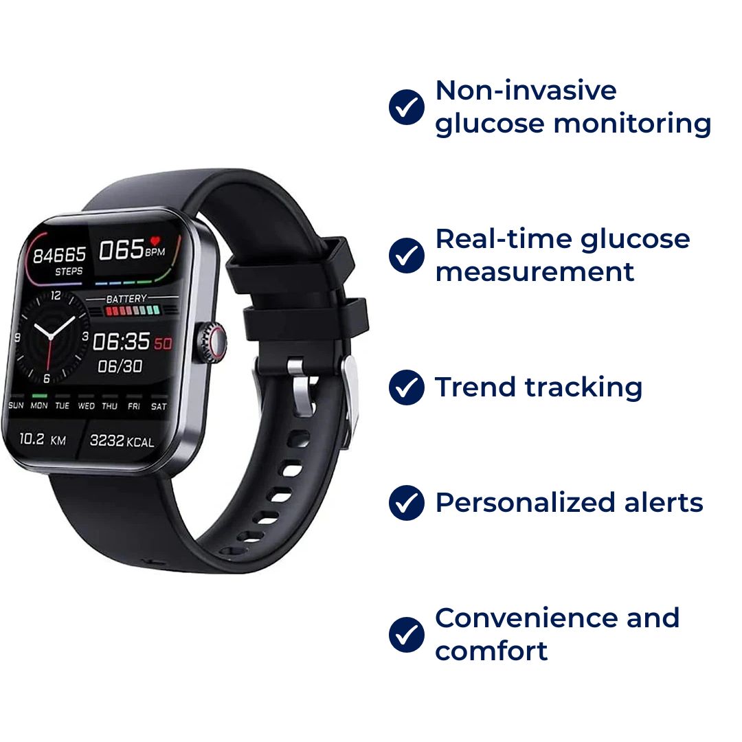 Glucowatch | Non-invasive Blood Sugar Smartwatch – Real-time Monitoring, Trend Tracking & Personalized Notifications Karnz