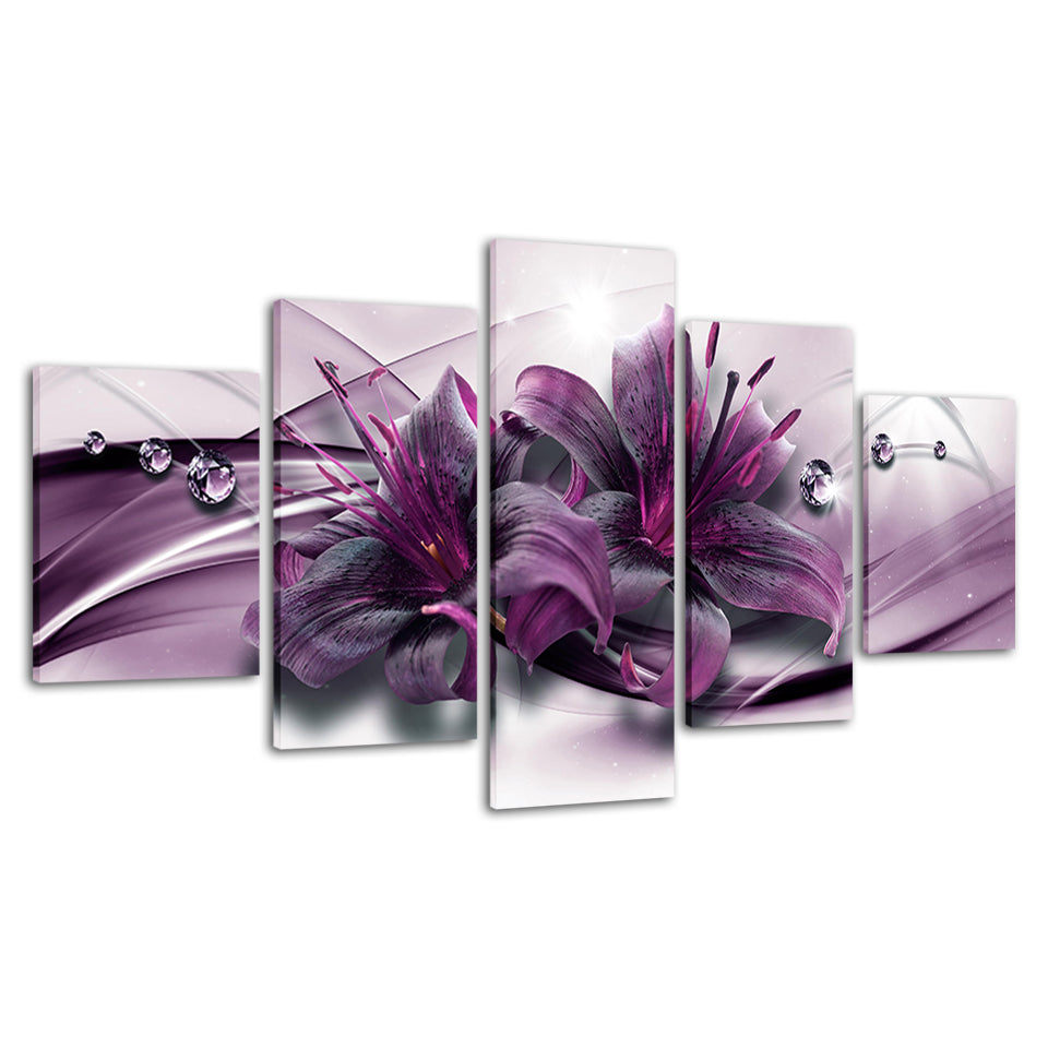 Profound Purple Lilies 5 Piece - Canvas Wall Art Painting | Bowlift