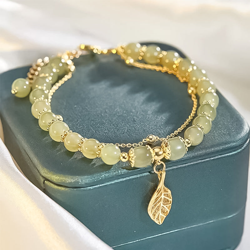 Skanto | Hetian Jade Leaf Gold Bracelet