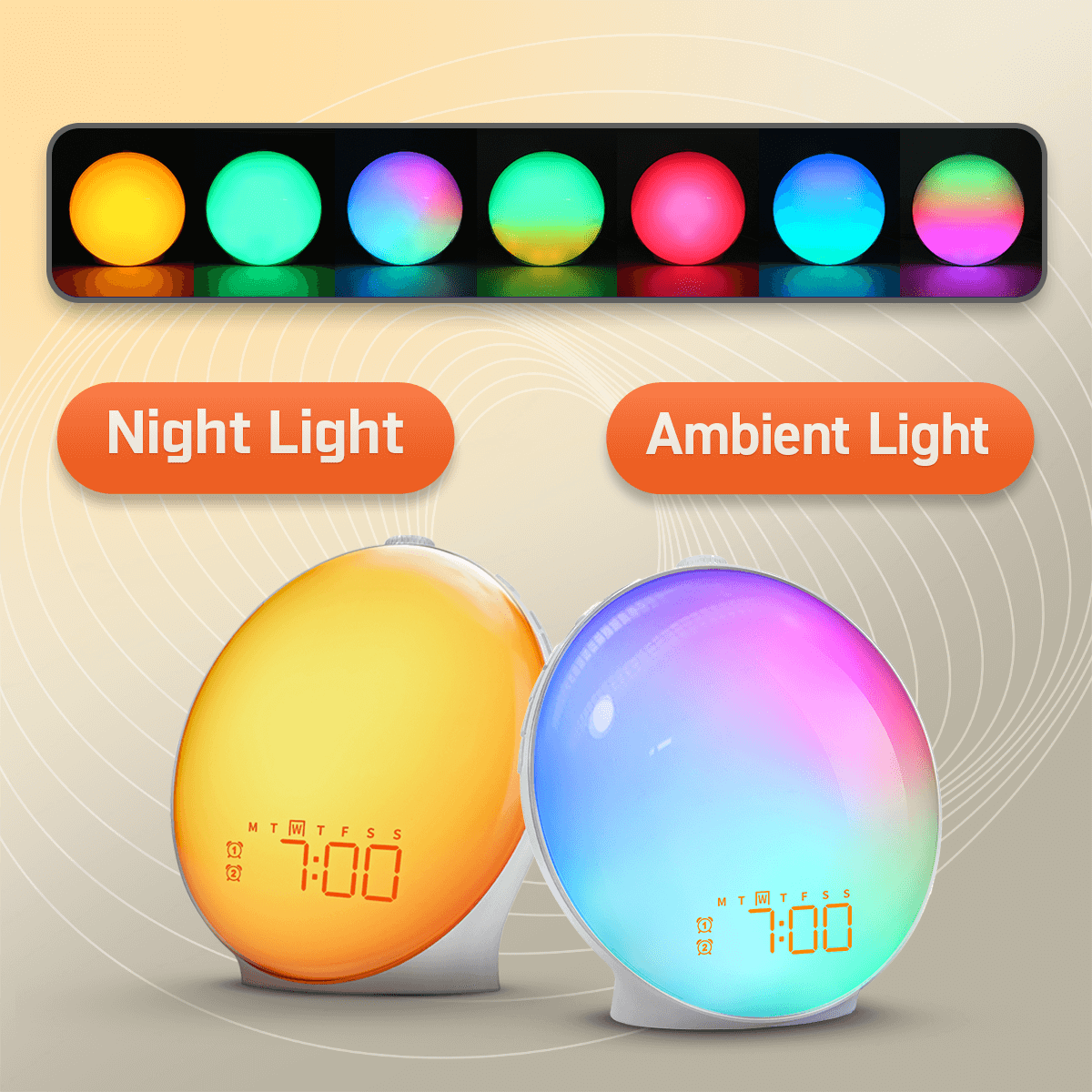 Skanto | Wake-Up Sun Lamp Alarm Clock | Gradual Sunrise Glow & Customizable Sounds for Gentle Mornings