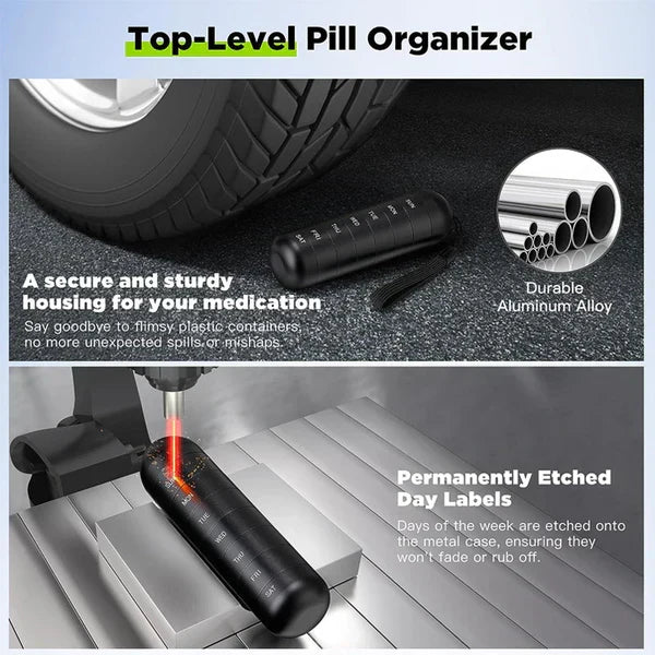 BowLift | MediSafe Weekbox – Waterproof Aluminum Pill Organizer with 7 Compartments