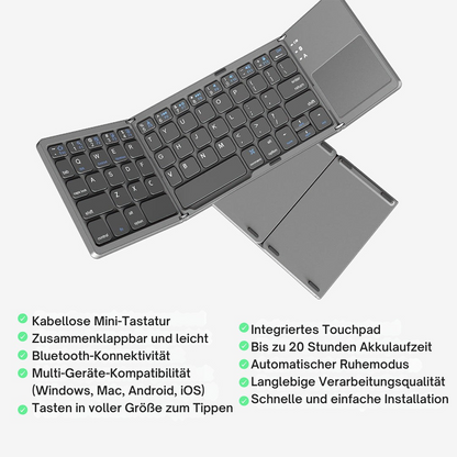 Skanto | Foldable Bluetooth Keyboard | Built-in Touchpad | Black