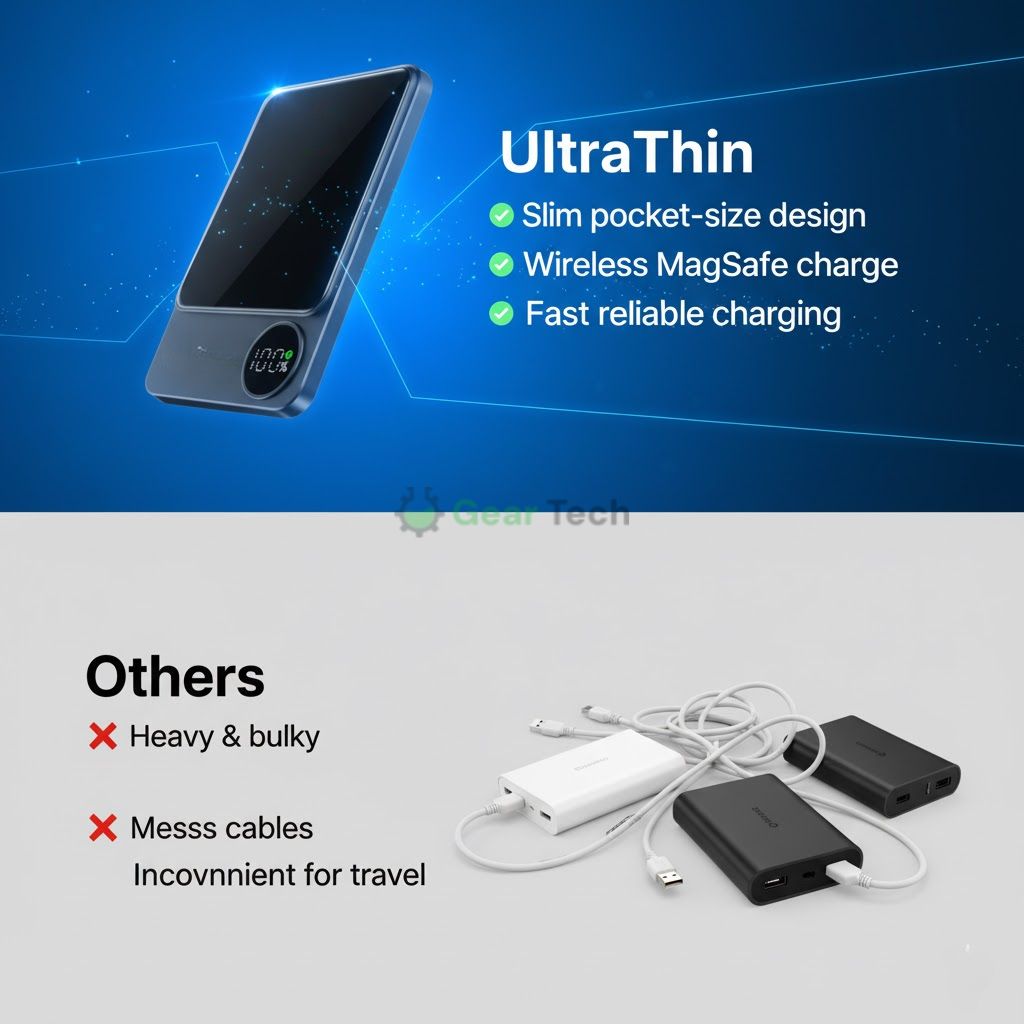 Skanto | Slim Magnetic Fast Charger Power Bank – Wireless, High-Capacity Backup Battery for All Devices