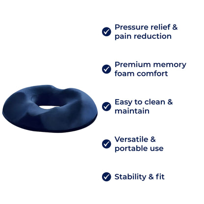 SitRelief Donut Seat Cushion – Tailbone & Hemorrhoid Relief – Memory Foam – Washable Cover – Office, Travel, Postpartum Use Skanto
