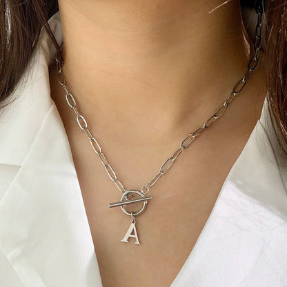 BowLift | Paperclip Letter Initial Circle Lock Clasp Necklace
