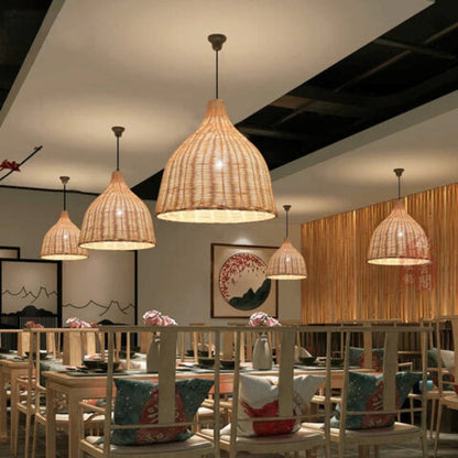 RusticGlow - Woven Rattan Pendant Light Bowlift