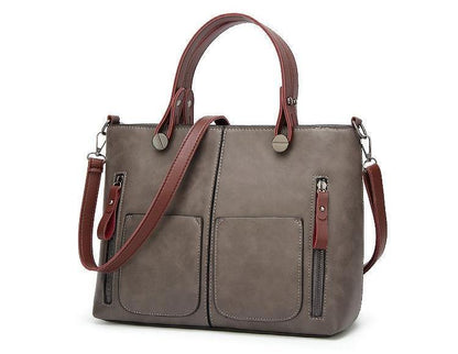 Cera - Double Front Pocket Vintage Tote Handbag | Bowlift