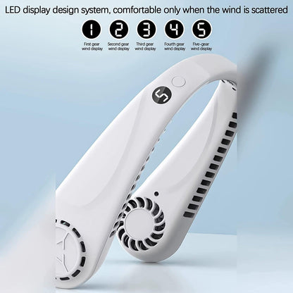 Portable Neck Fans - Portable 5 Speed Neck Fan USB Rechargeable Neckband Bladeless Cooler | Bowlift
