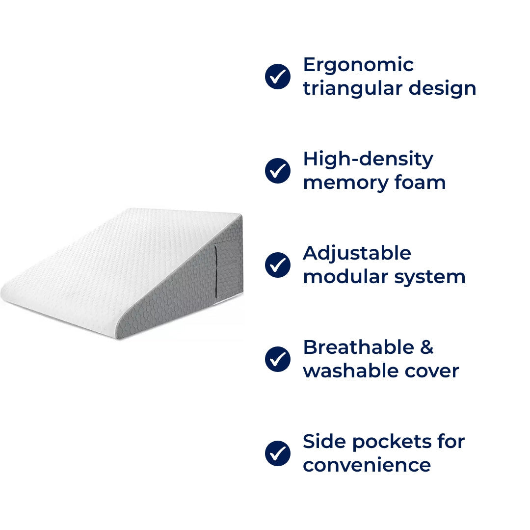OrthoComfort | Triangle Wedge Pillow – Memory Foam – Extra Support for Heartburn – Sleep Apnea – Back Pain – Post-Surgery Recovery Bowlift