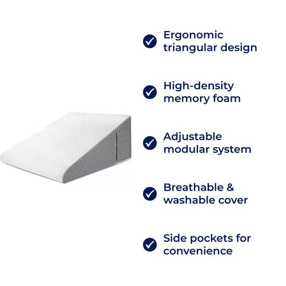 OrthoComfort | Triangle Wedge Pillow – Memory Foam – Extra Support for Heartburn – Sleep Apnea – Back Pain – Post-Surgery Recovery Bowlift