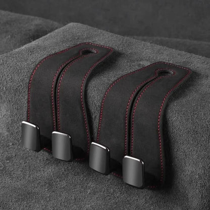BowLift | Car Seat Back Double Hook with Phone Holder – PU Leather Organizer
