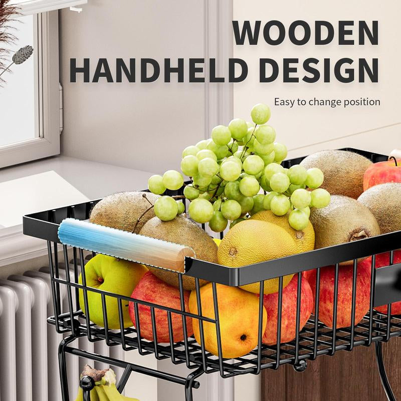 BowLift | 2-Tier Metal Fruit & Vegetable Storage Rack with Hooks