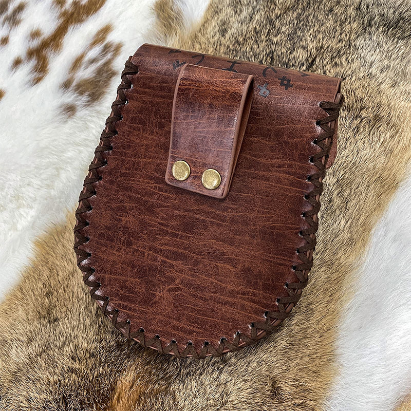 medieval Nordic embossed leather belt pouch