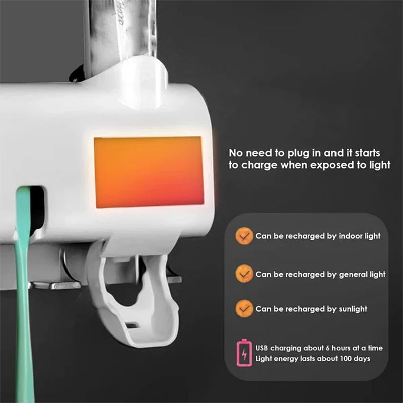 Smart UV Light Sterilizer Toothbrush Holder, Wall Mounted Toothpaste Dispenser | Skanto