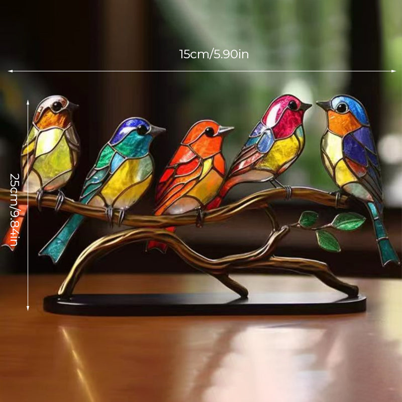 Birds on Branches Stained Acrylic Ornaments, Double Sided Multicolor Style | Bowlift