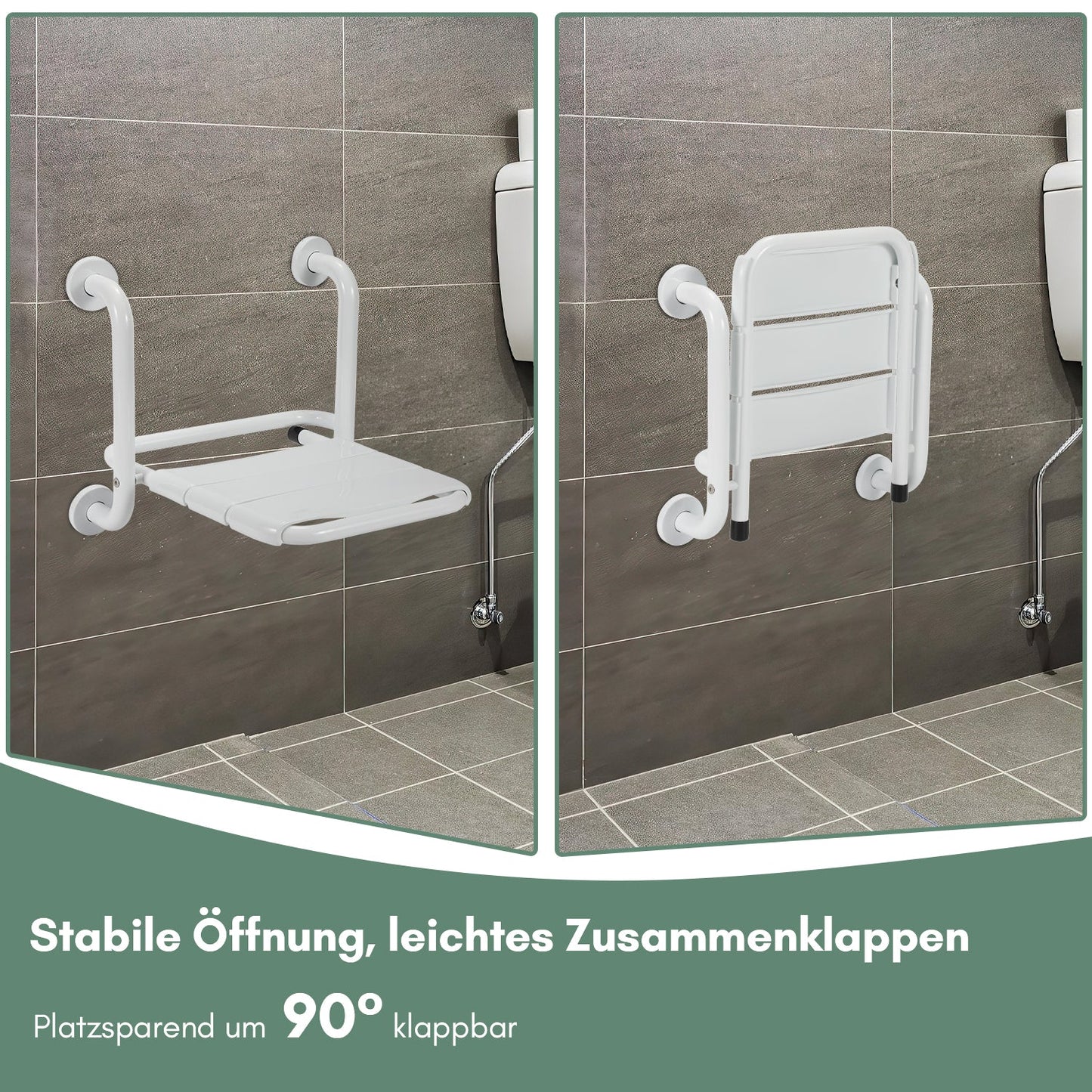 Foldable Shower Seat with Armrests Wall Mount | Karnz