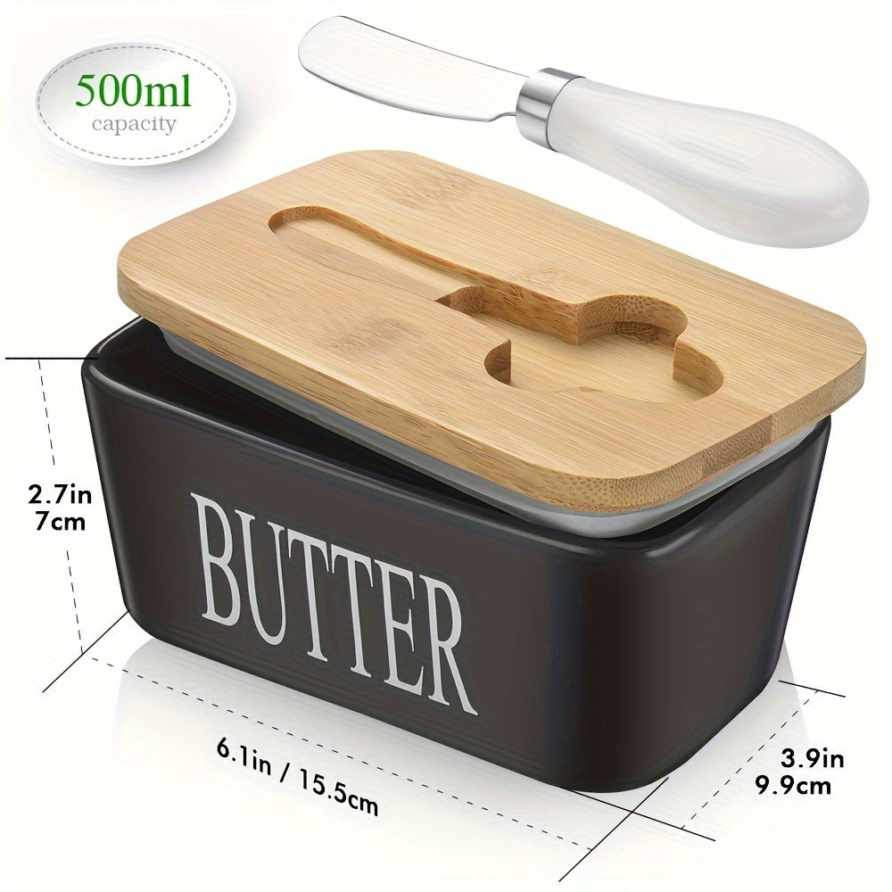 Luxurious large butter dish with lid – Ceramic counter container with knife, high-quality silicone seal and easy-to-clean design – Perfect kitchen gift for butter lovers