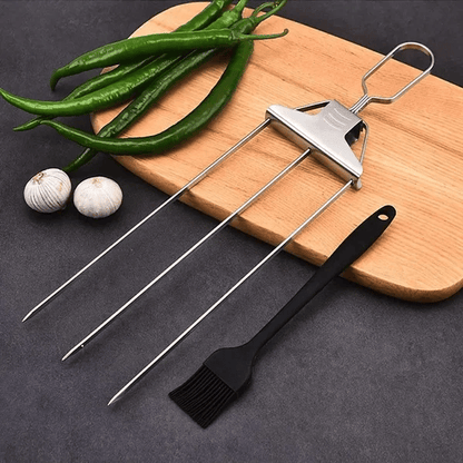 BowLift | Stainless Steel 3-Prong BBQ Grill Skewers