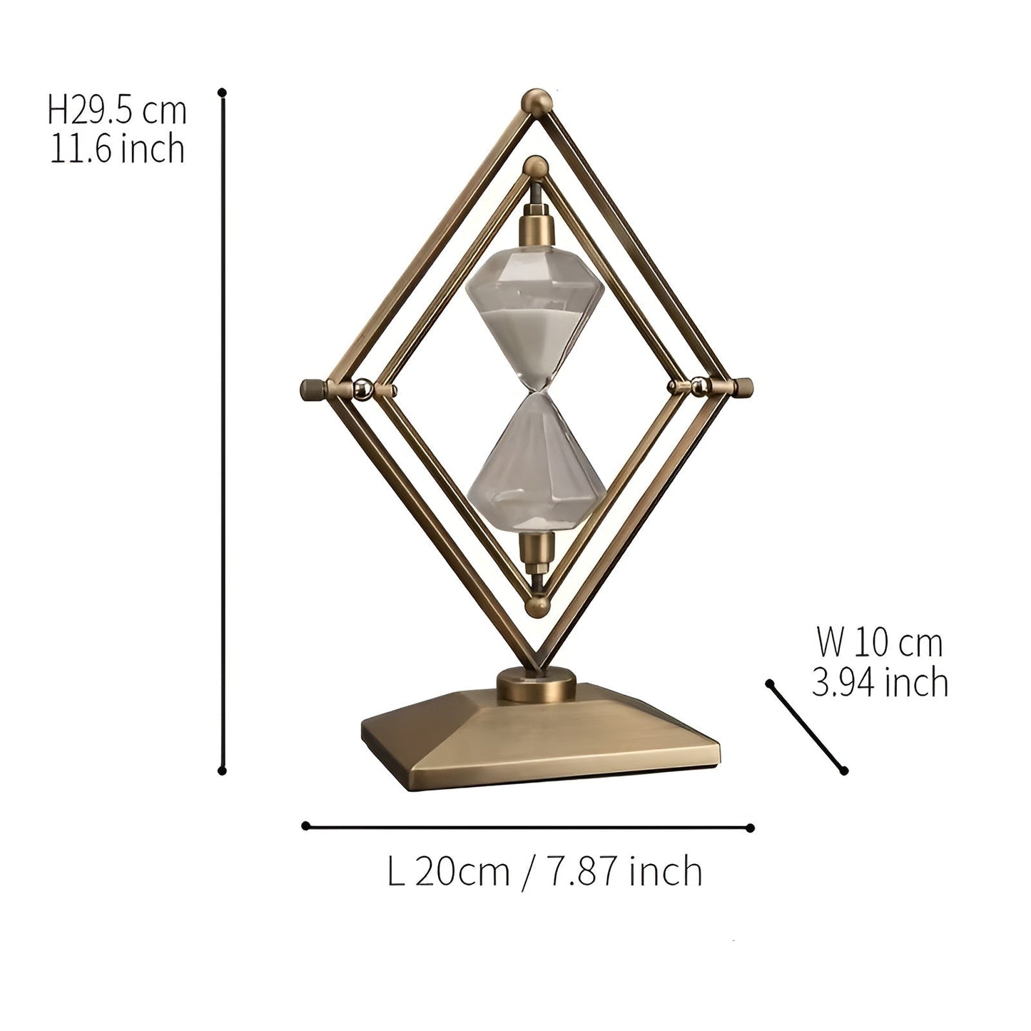 Hourglass with geometric metal frame – Decorative and relaxing | With white sand as meditation timer | Bowlift