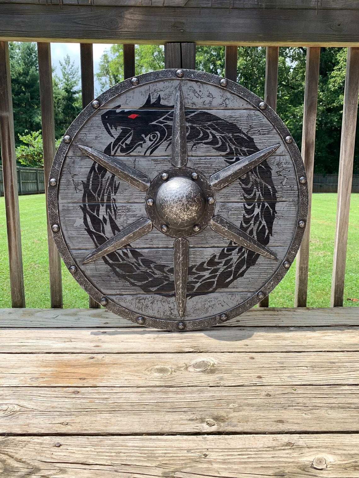 Skanto | Eivor Valhalla Raven Battle Damaged Viking Wood Shield 30CM