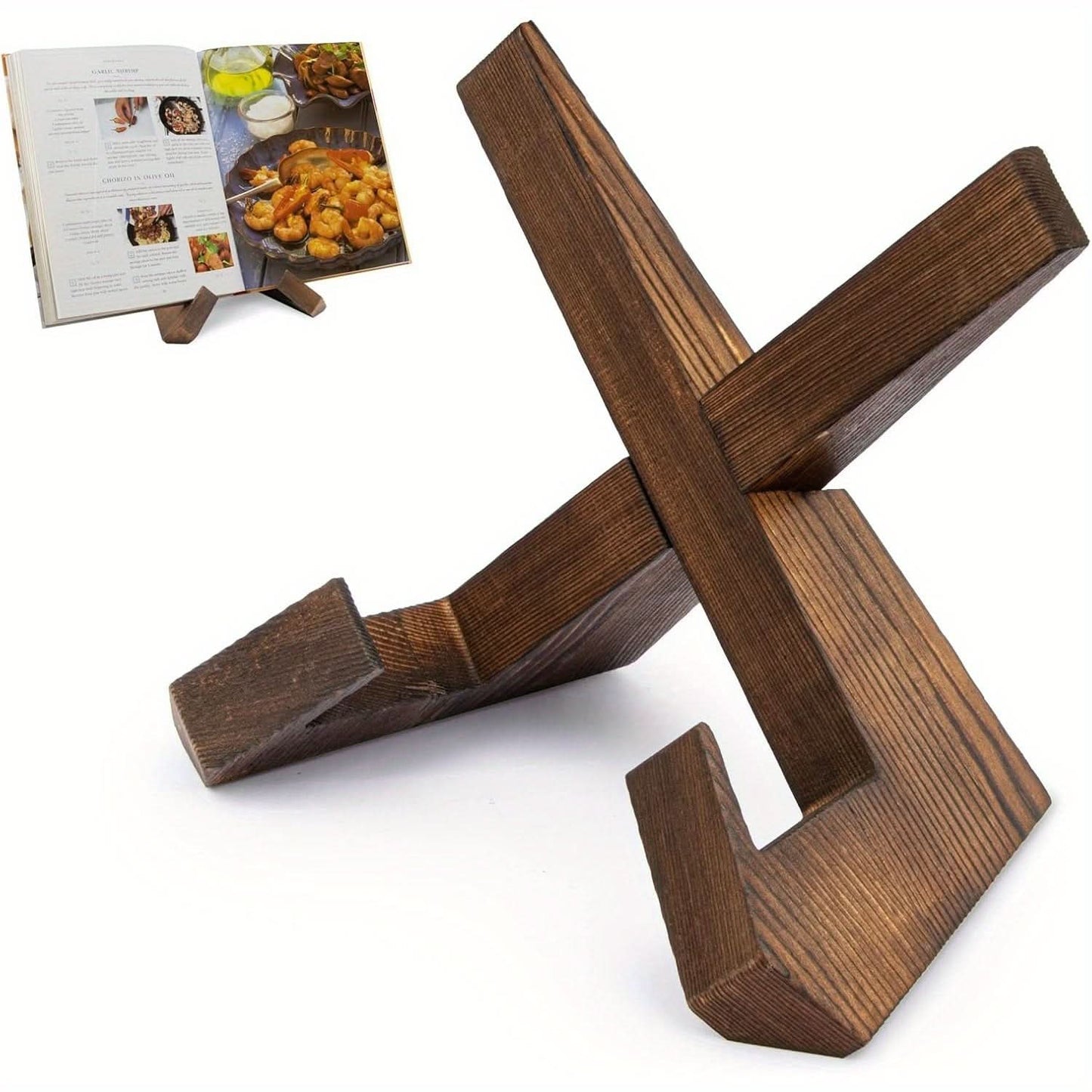 Skanto | Rustic Wood Cookbook Stand Adjustable Recipe Book Holder