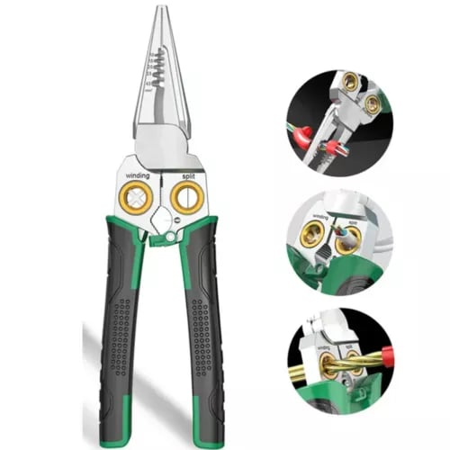 Skanto | 8-in-1 Wire Stripper Twister for Cutting and Stripping Wires, Cable Shears, Voltage Tester Pliers, 12V to 250V Live