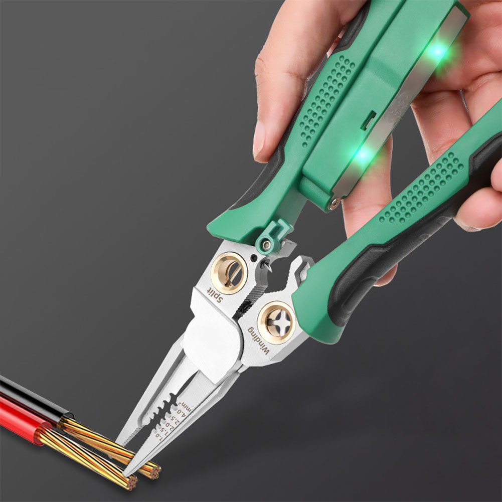 Skanto | 8-in-1 Wire Stripper Twister for Cutting and Stripping Wires, Cable Shears, Voltage Tester Pliers, 12V to 250V Live