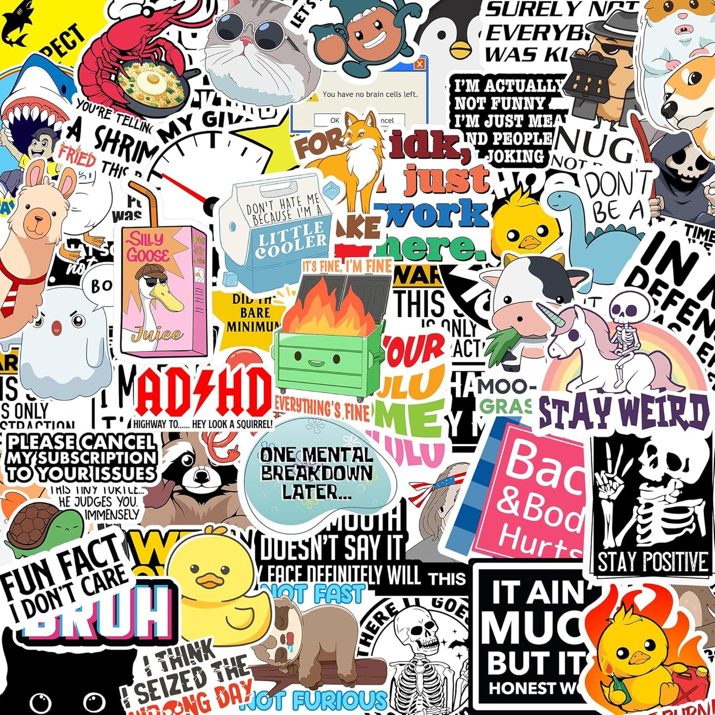 Set with 130 funny quote stickers