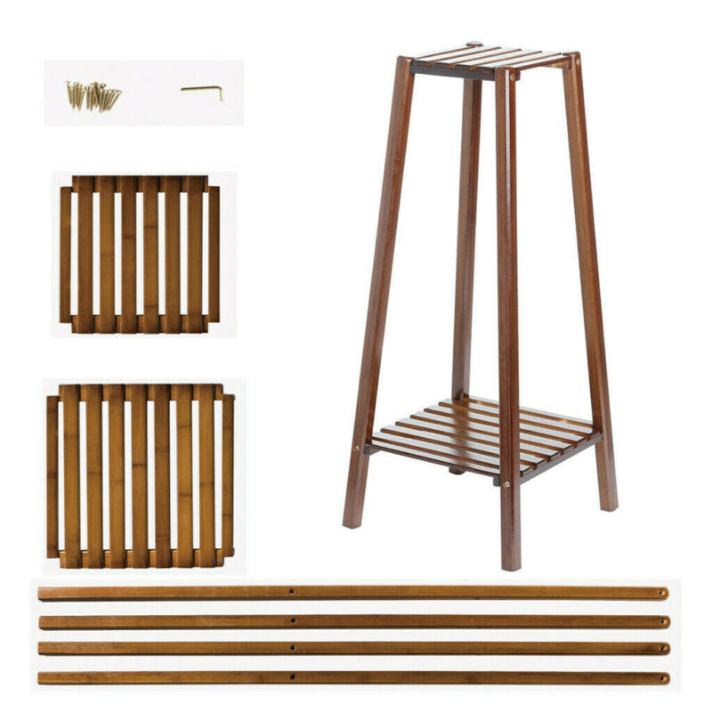 Skanto | 2 Tier Tall Plant Stand Pot Holder Small Space Table Garden Flower Pot Brown