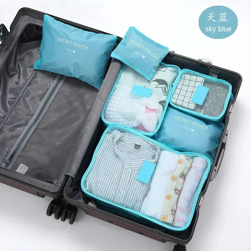 6 Piece Travel Clothing Storage Water-Repellent Bags Portable Luggage Organizers Packing Cubes 6 Colors Local Stock Hot Sale