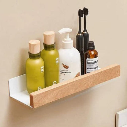 Skanto | No-Drill Solid Wood Bathroom Wall Shelf
