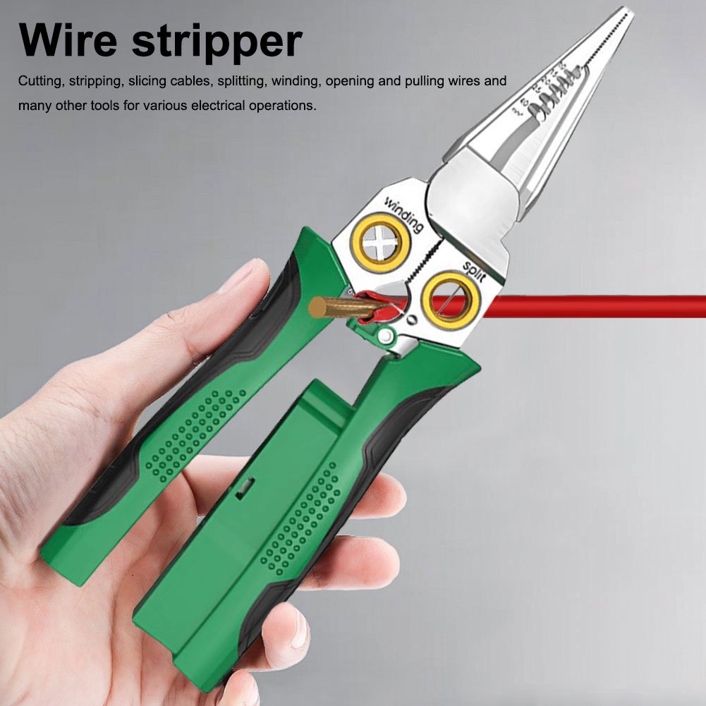 Skanto | 8-in-1 Wire Stripper Twister for Cutting and Stripping Wires, Cable Shears, Voltage Tester Pliers, 12V to 250V Live