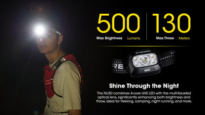 Skanto Skanto | Nitecore NU30 500 Lumen Rechargeable Headlamp - White & Red Beams, Black