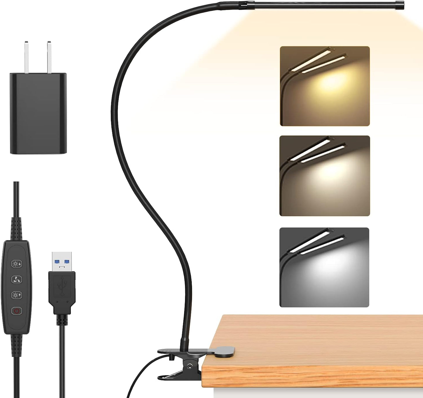 BowLift | Serava 77 LED Desk Clamp Lamp with USB Power & Flexible Gooseneck