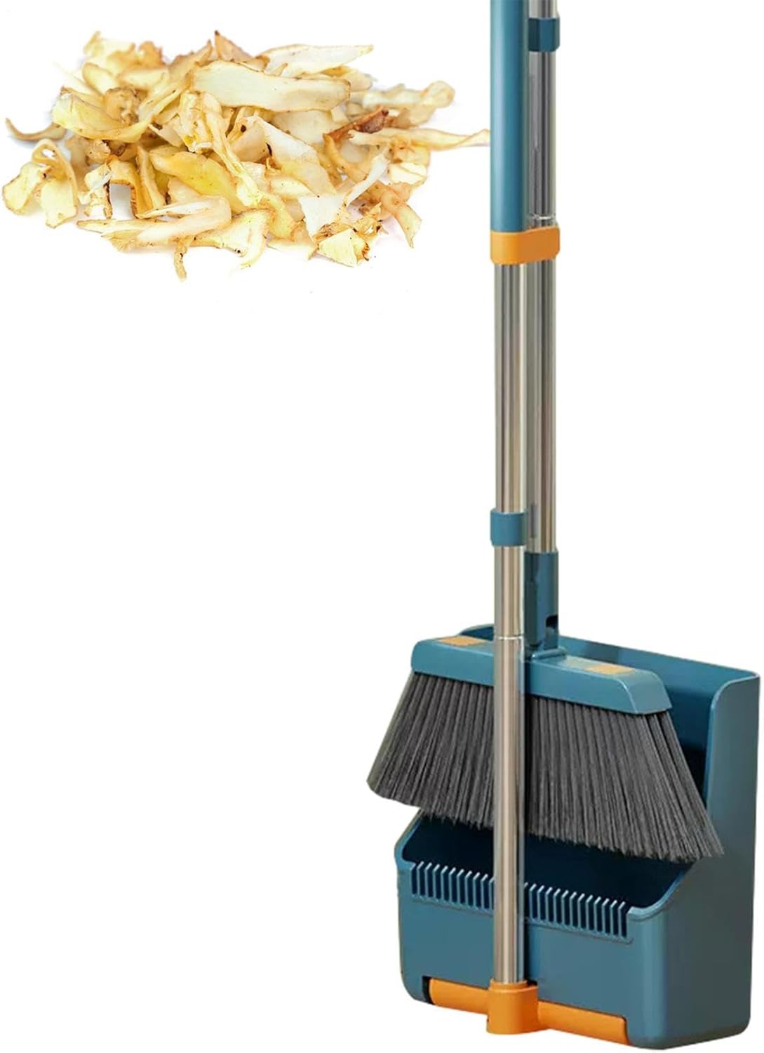 BowLift | Large Broom and Dustpan Set – Long Handle with 180° Rotating Broom Head – Clavira