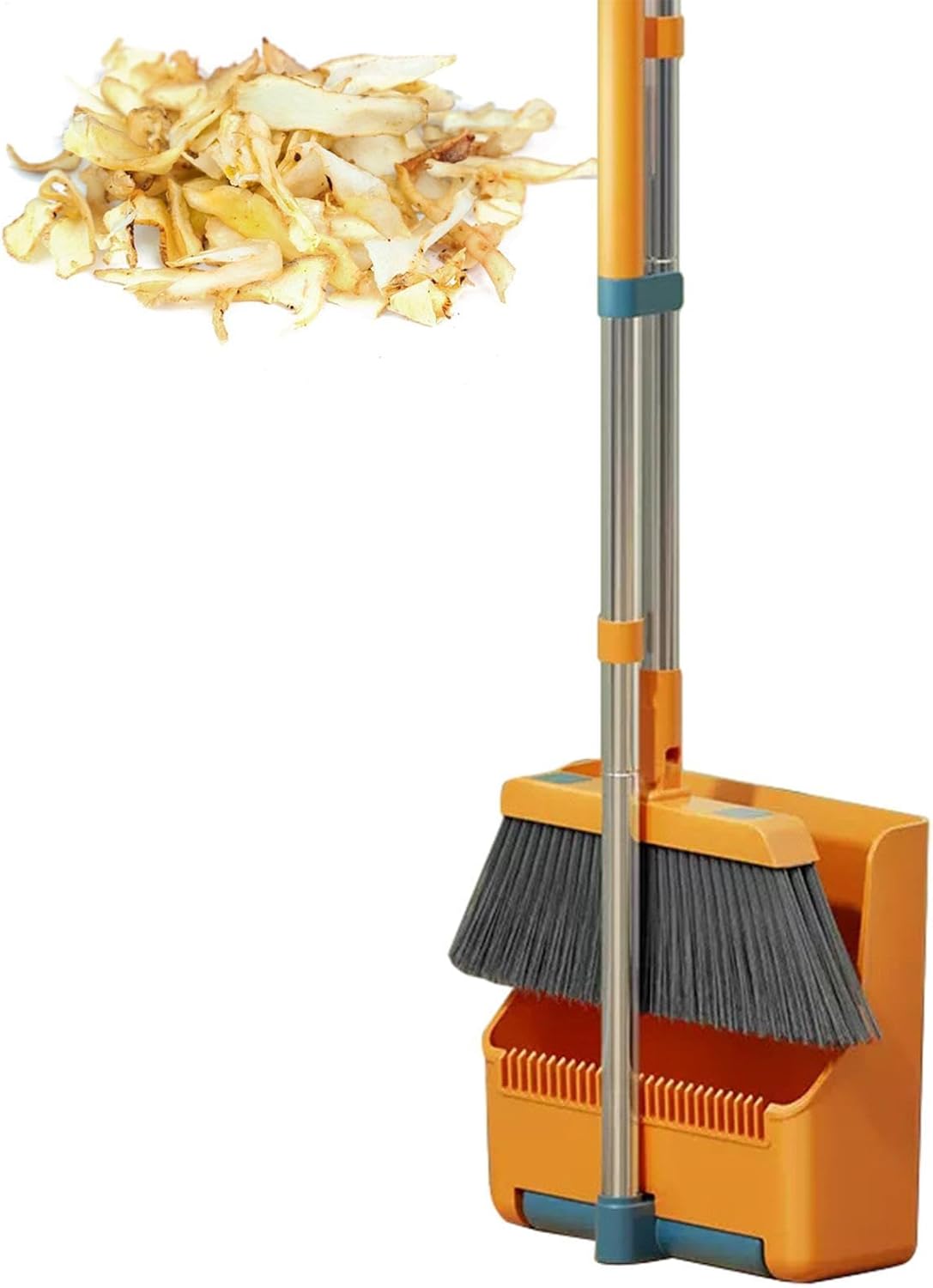 BowLift | Large Broom and Dustpan Set – Long Handle with 180° Rotating Broom Head – Clavira
